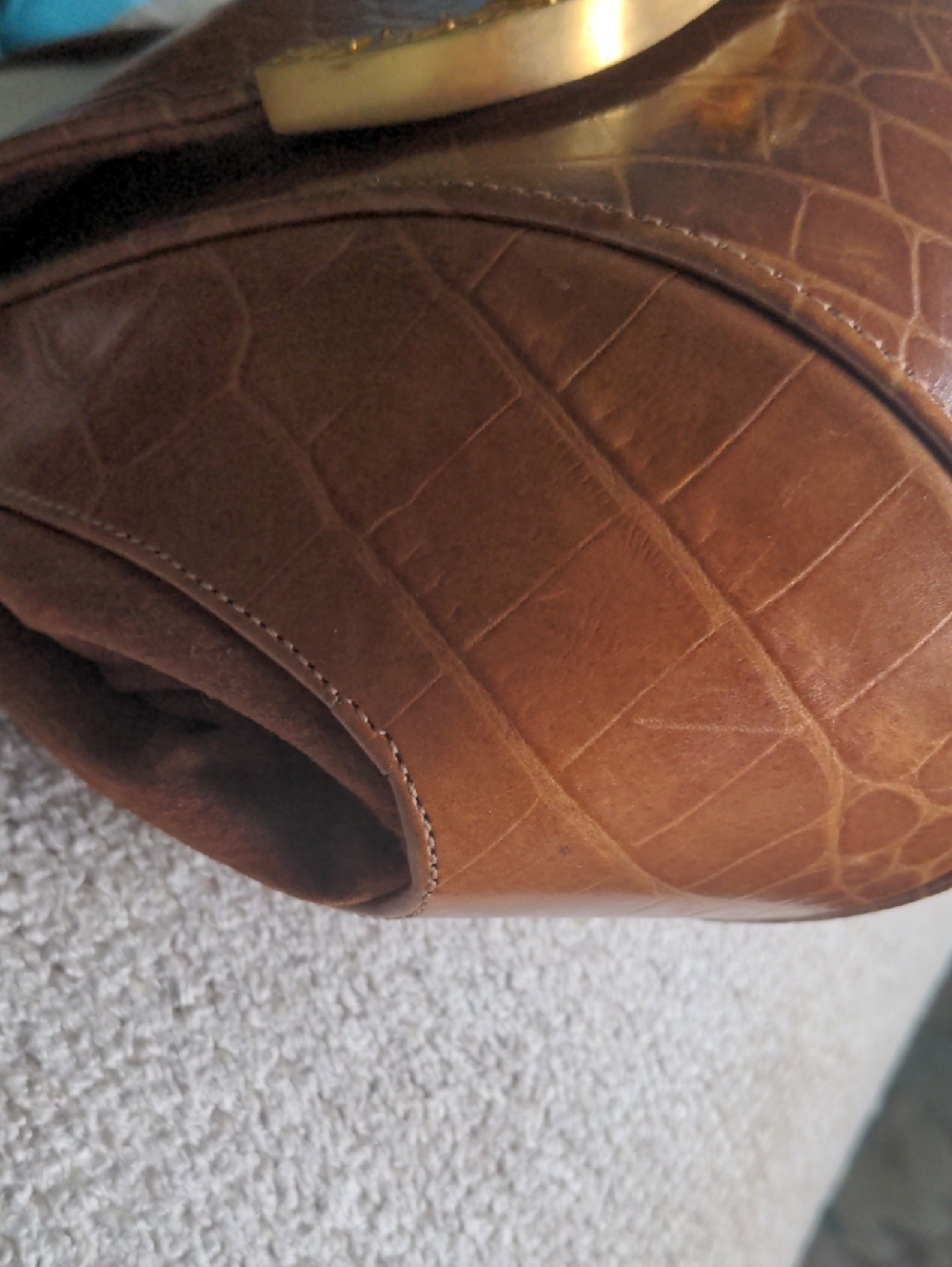 Vintage Faux  Crocodile Crossbody Bag,,  Structured, Heavy Brass Crocodile, - Picture 4 of 14